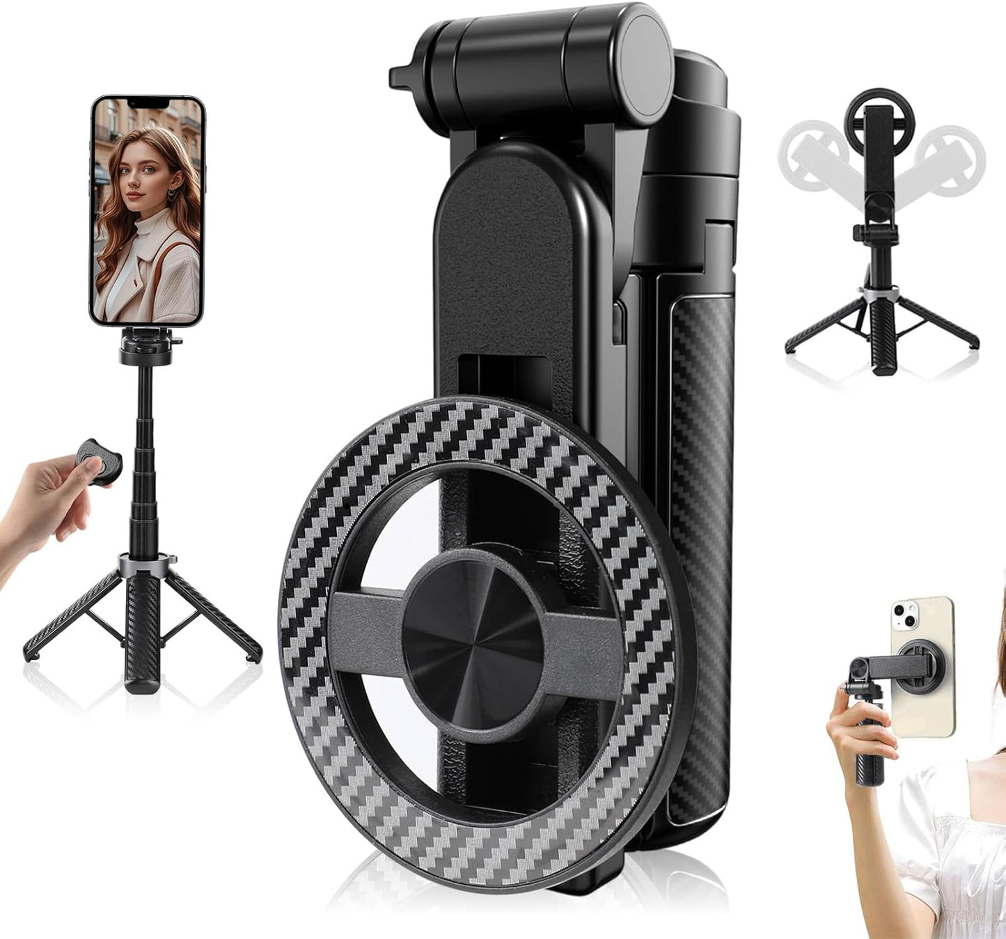 Professional Multifunctional 360° Rotating Magnetic Selfie Stick and Tripod with Detachable Remote Control and Extendable Phone Stand for Video Recording and Vlogging