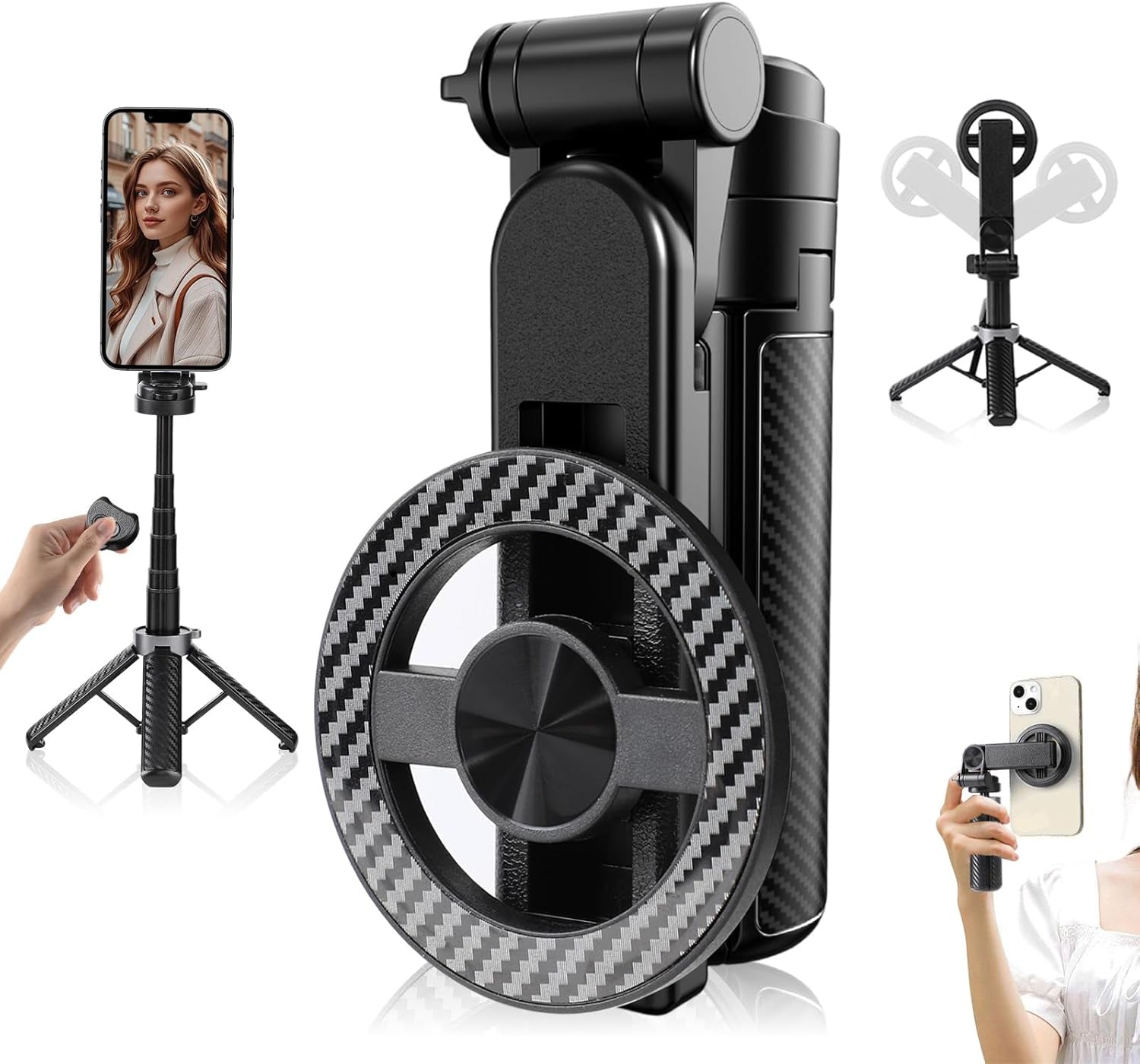 Professional Multifunctional 360° Rotating Magnetic Selfie Stick and Tripod with Detachable Remote Control and Extendable Phone Stand for Video Recording and Vlogging