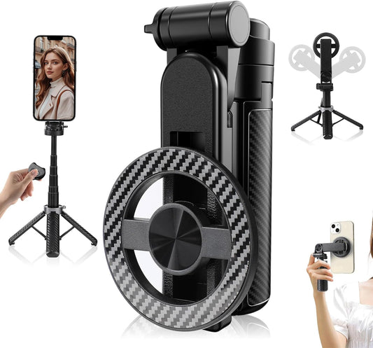 Professional Multifunctional 360° Rotating Magnetic Selfie Stick and Tripod with Detachable Remote Control and Extendable Phone Stand for Video Recording and Vlogging