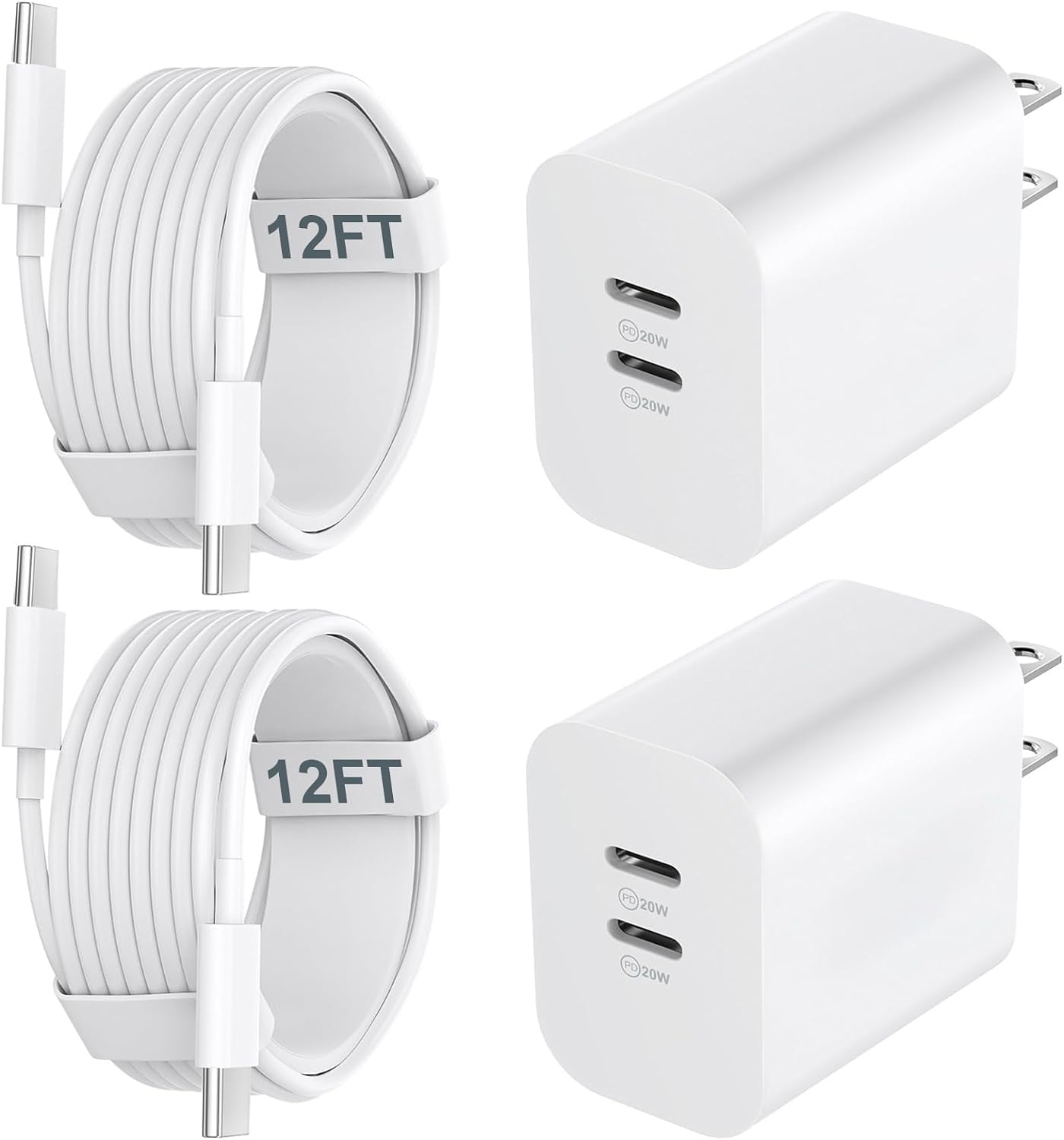 20W USB-C Charger with 12FT Fast Charging Cable for iPhone 17/16/15 Pro Max, Pro, Plus, and Android Devices