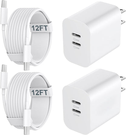 20W USB-C Charger with 12FT Fast Charging Cable for iPhone 17/16/15 Pro Max, Pro, Plus, and Android Devices