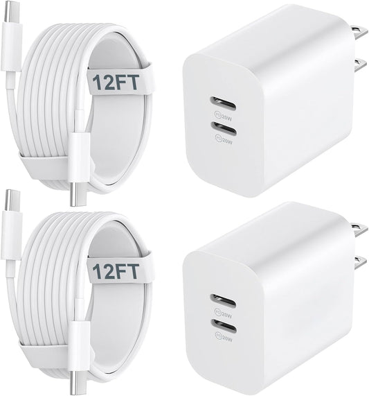 20W USB-C Charger with 12FT Fast Charging Cable for iPhone 17/16/15 Pro Max, Pro, Plus, and Android Devices