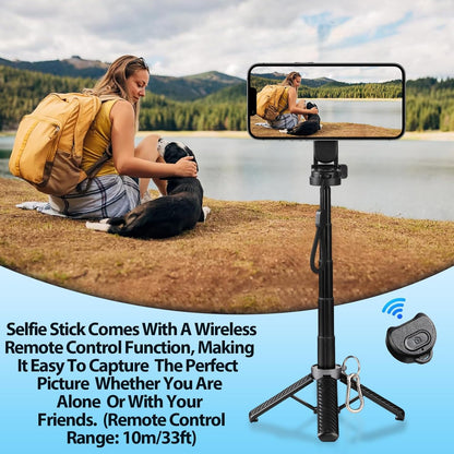 Professional Multifunctional 360° Rotating Magnetic Selfie Stick and Tripod with Detachable Remote Control and Extendable Phone Stand for Video Recording and Vlogging