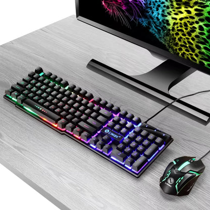 USB Wired Gaming Keyboard and Mouse Set with RGB LED Backlighting for PC - Gamer Combo Kit for Home and Office Use