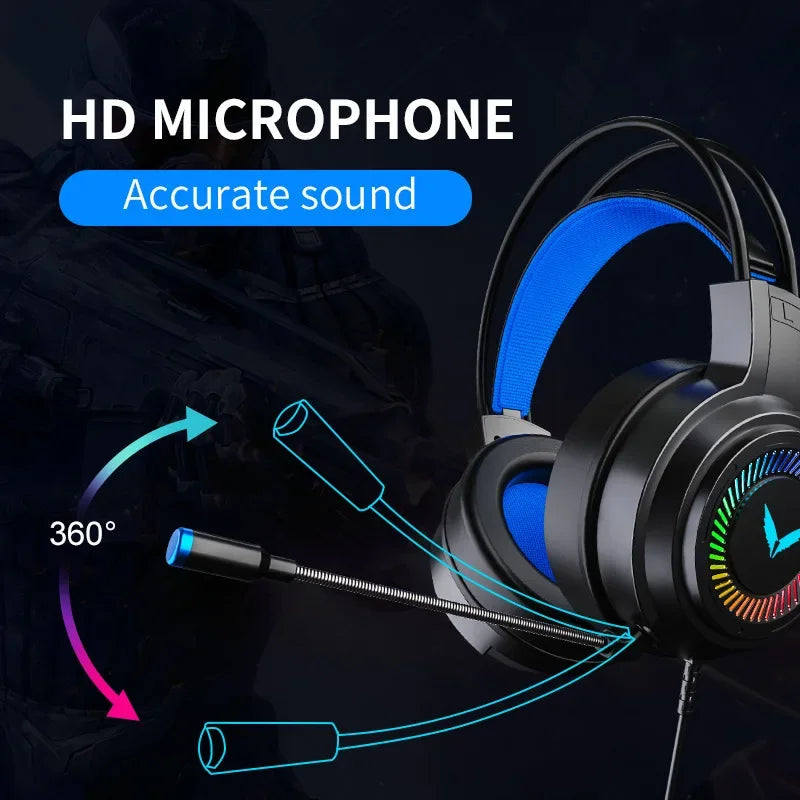 G58 G60 7.1 Surround Sound Gaming Headset with Microphone and LED Lighting, Foldable Design for PC Gamers