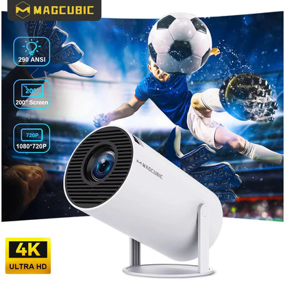 HY300 PRO 8K Android Projector with Dual WiFi 6, 290 ANSI Lumens, Allwinner H726, Bluetooth 5.4, 1080P, and 1280x720 Resolution for Home Cinema and Outdoor Use