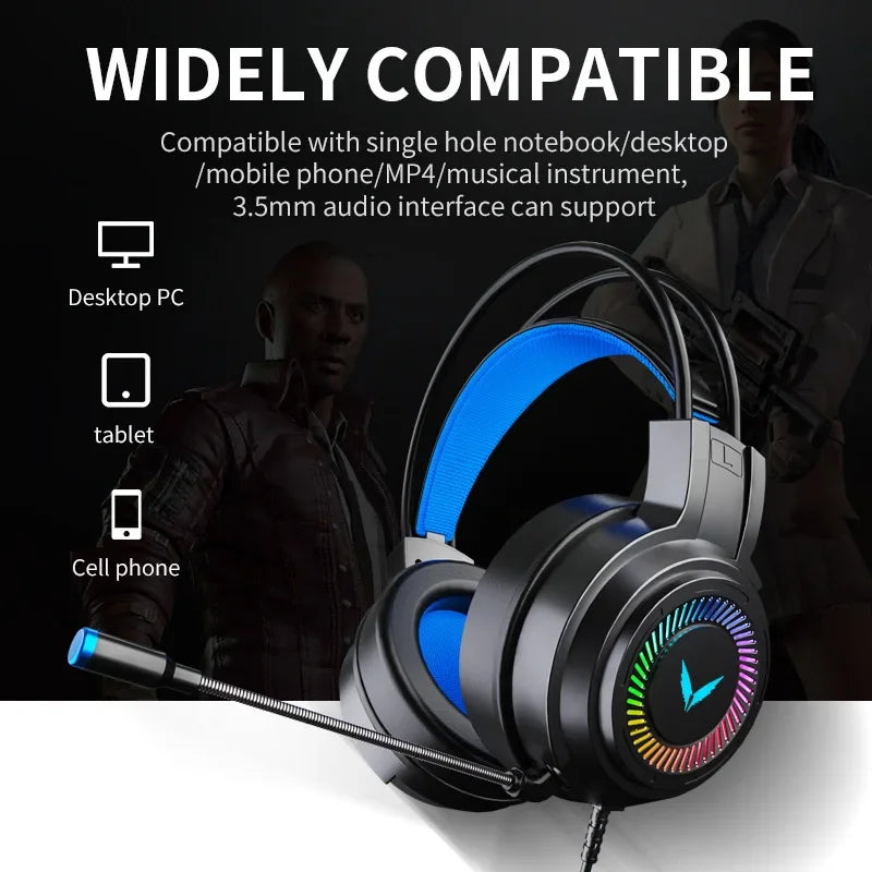 G58 G60 7.1 Surround Sound Gaming Headset with Microphone and LED Lighting, Foldable Design for PC Gamers