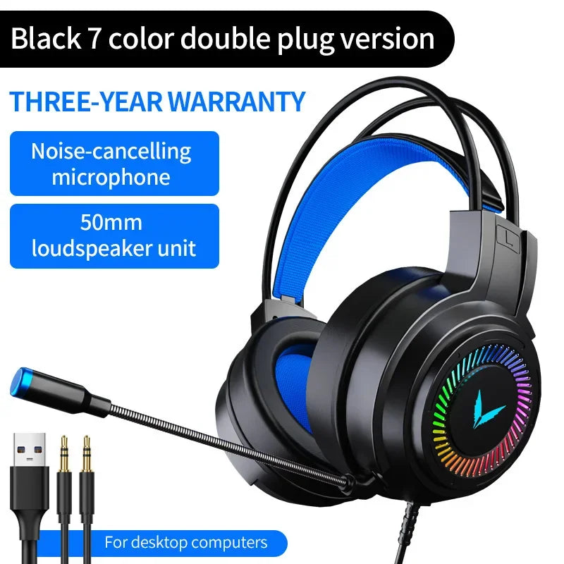 G58 G60 7.1 Surround Sound Gaming Headset with Microphone and LED Lighting, Foldable Design for PC Gamers