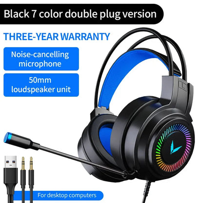 G58 G60 7.1 Surround Sound Gaming Headset with Microphone and LED Lighting, Foldable Design for PC Gamers