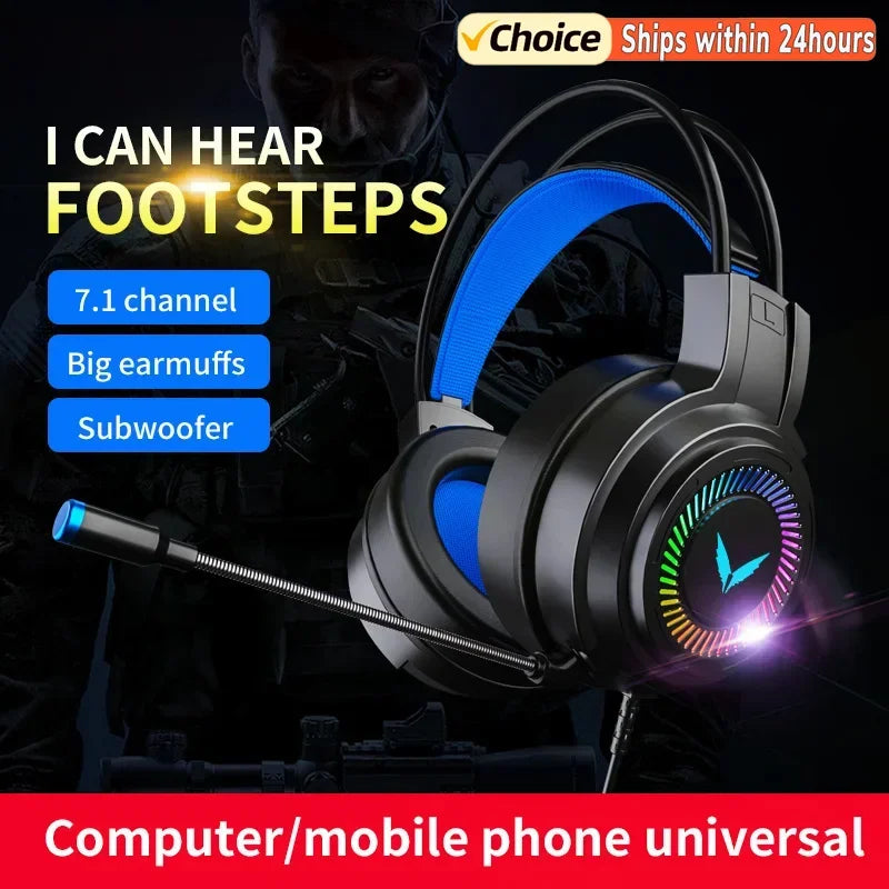 G58 G60 7.1 Surround Sound Gaming Headset with Microphone and LED Lighting, Foldable Design for PC Gamers
