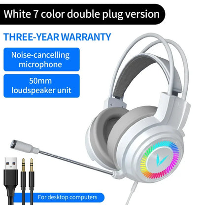 G58 G60 7.1 Surround Sound Gaming Headset with Microphone and LED Lighting, Foldable Design for PC Gamers