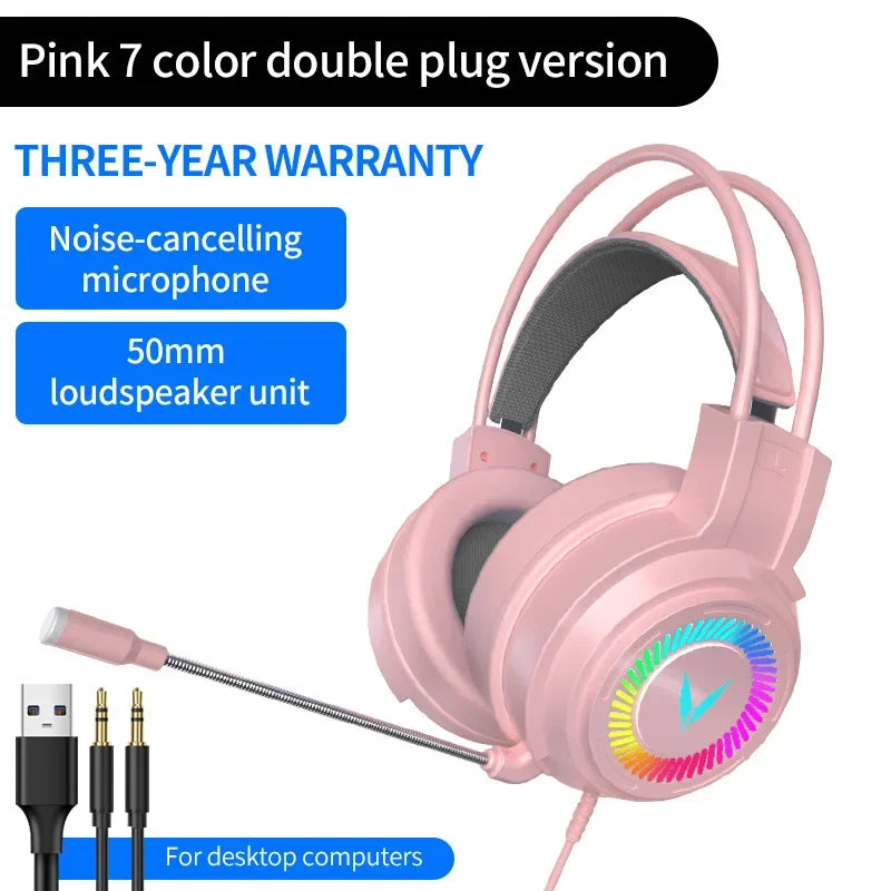 G58 G60 7.1 Surround Sound Gaming Headset with Microphone and LED Lighting, Foldable Design for PC Gamers