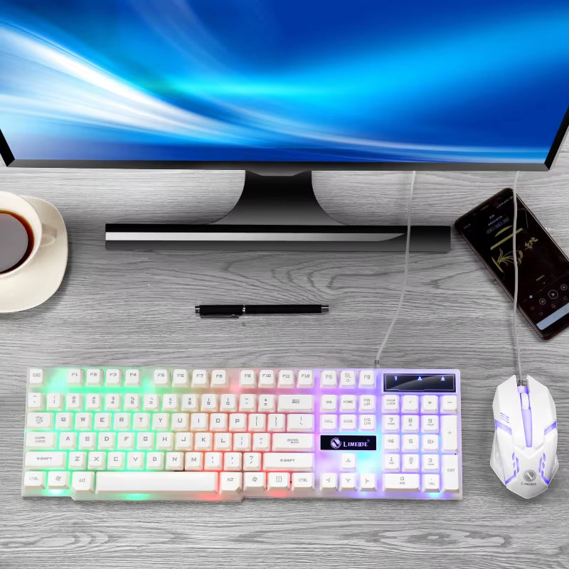 USB Wired Gaming Keyboard and Mouse Set with RGB LED Backlighting for PC - Gamer Combo Kit for Home and Office Use