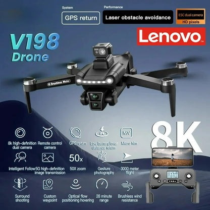 V198GPS Drone 4K Profesional FPV Brushless Laser Obstacle Avoidance Aerial Optical Foldable Quadcopter Mini 8K Dron
